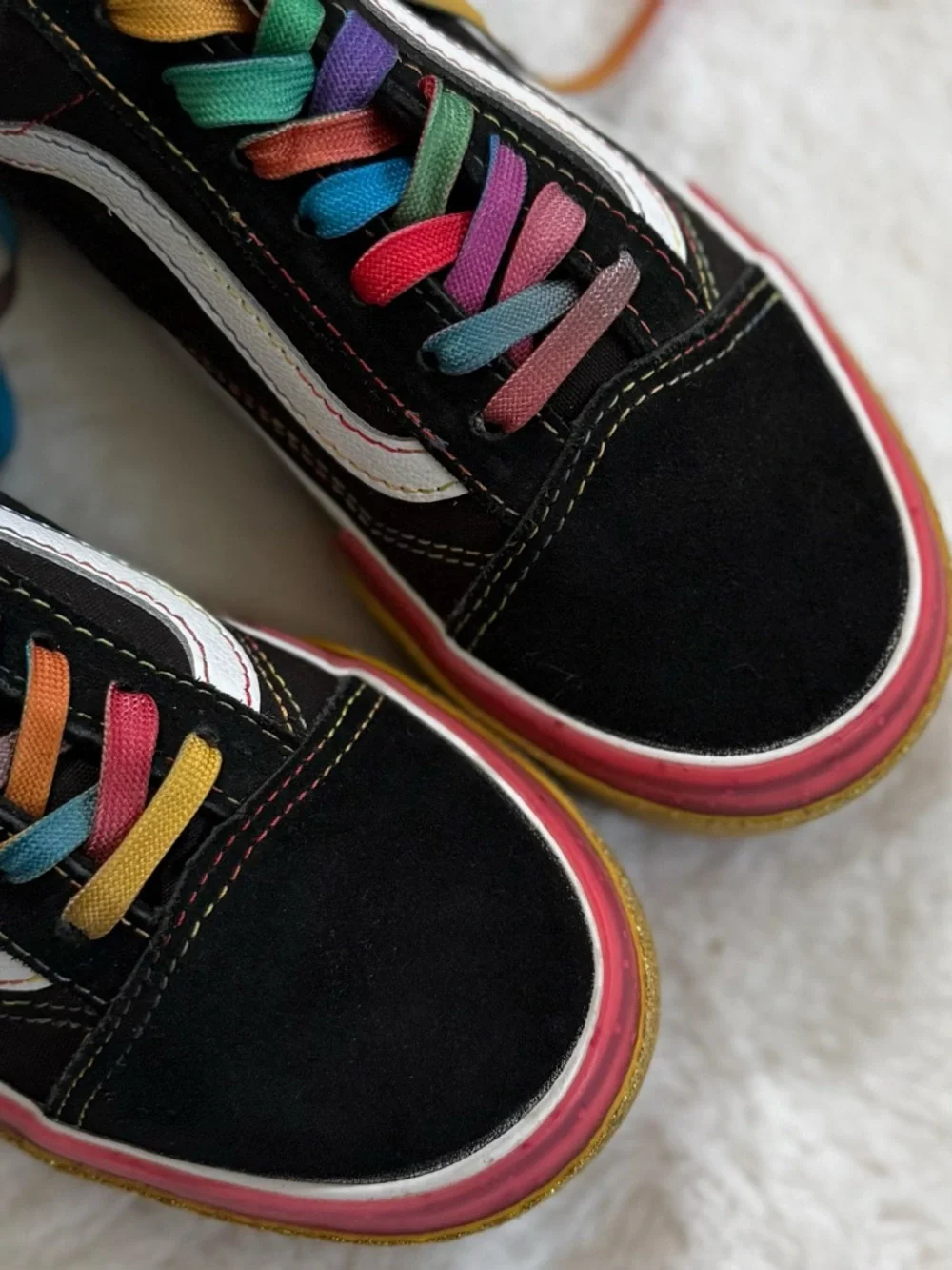 VANS Women’s 5 Old Skool Stacked Glitter Sneakers • Platform Suede Canvas Shoes